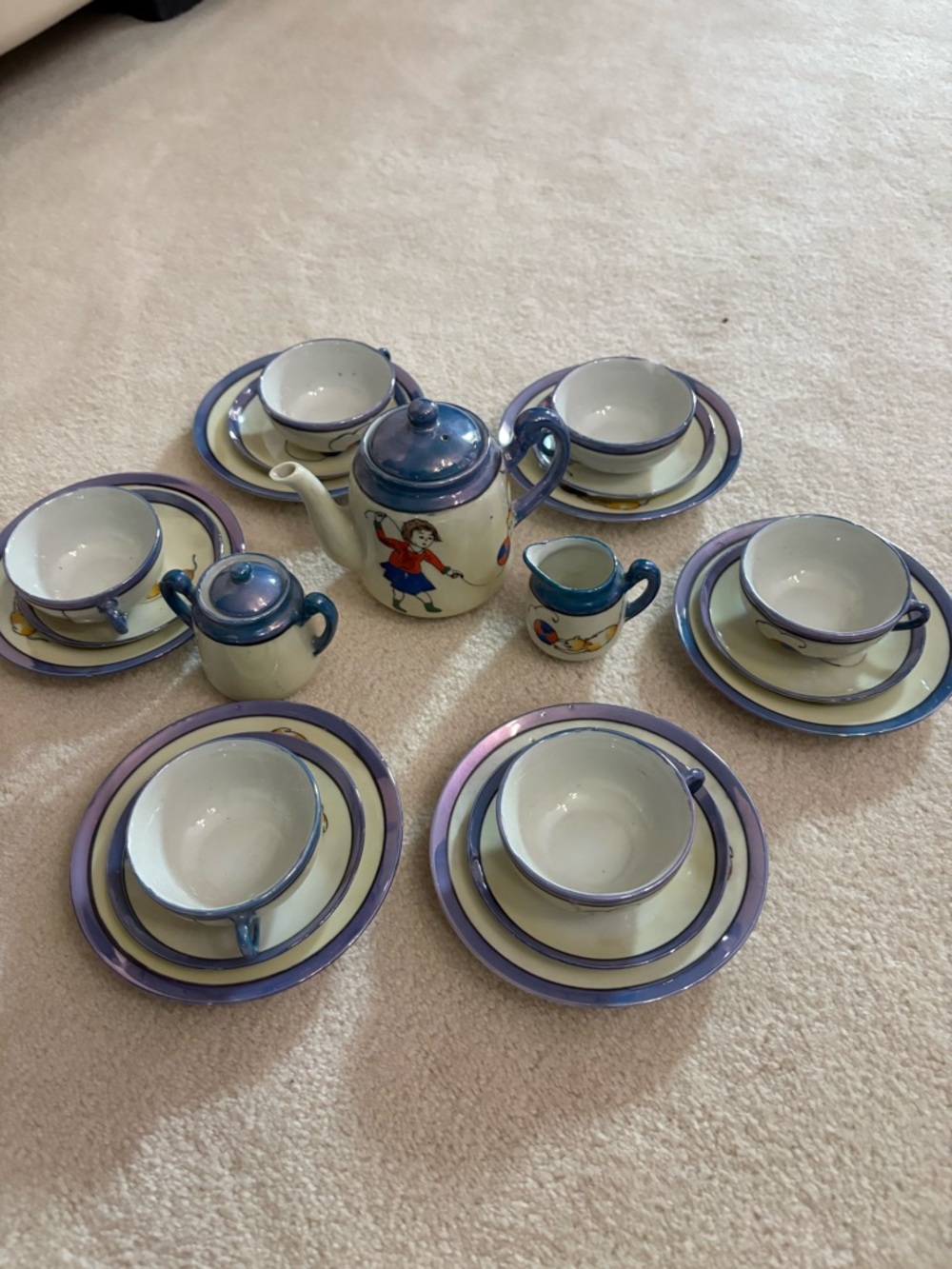 Vintage Children’s Hand-Painted Japanese Playful Kitty Tea Set